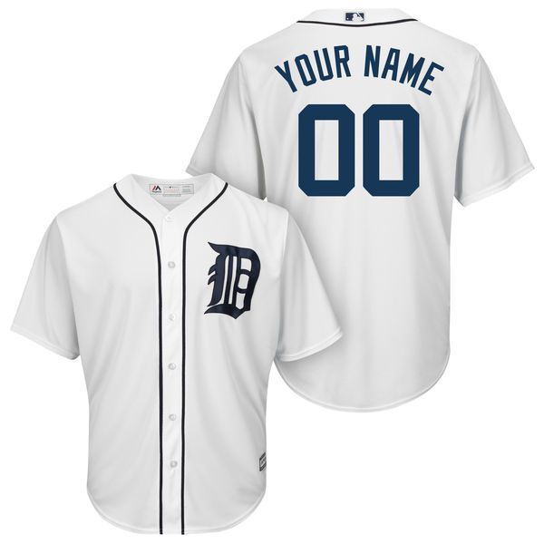 Men Detroit Tigers Majestic White Cool Base Custom MLB Jersey->customized mlb jersey->Custom Jersey